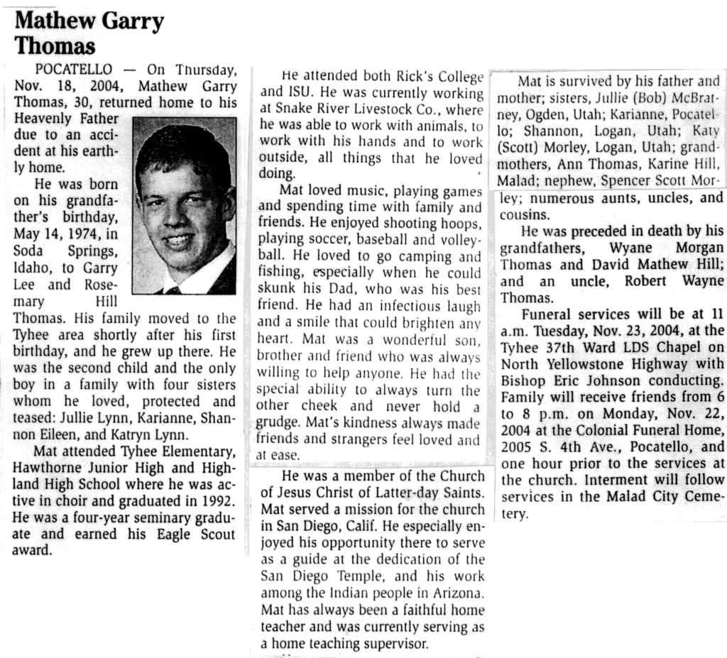 Mathew Garry Thomas obit