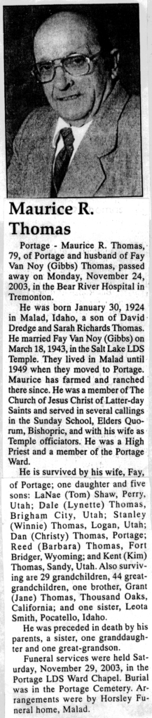 Maurice R Thomas obit