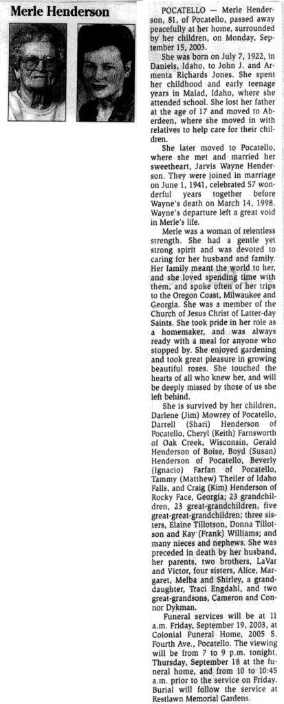 Merle Henderson obit