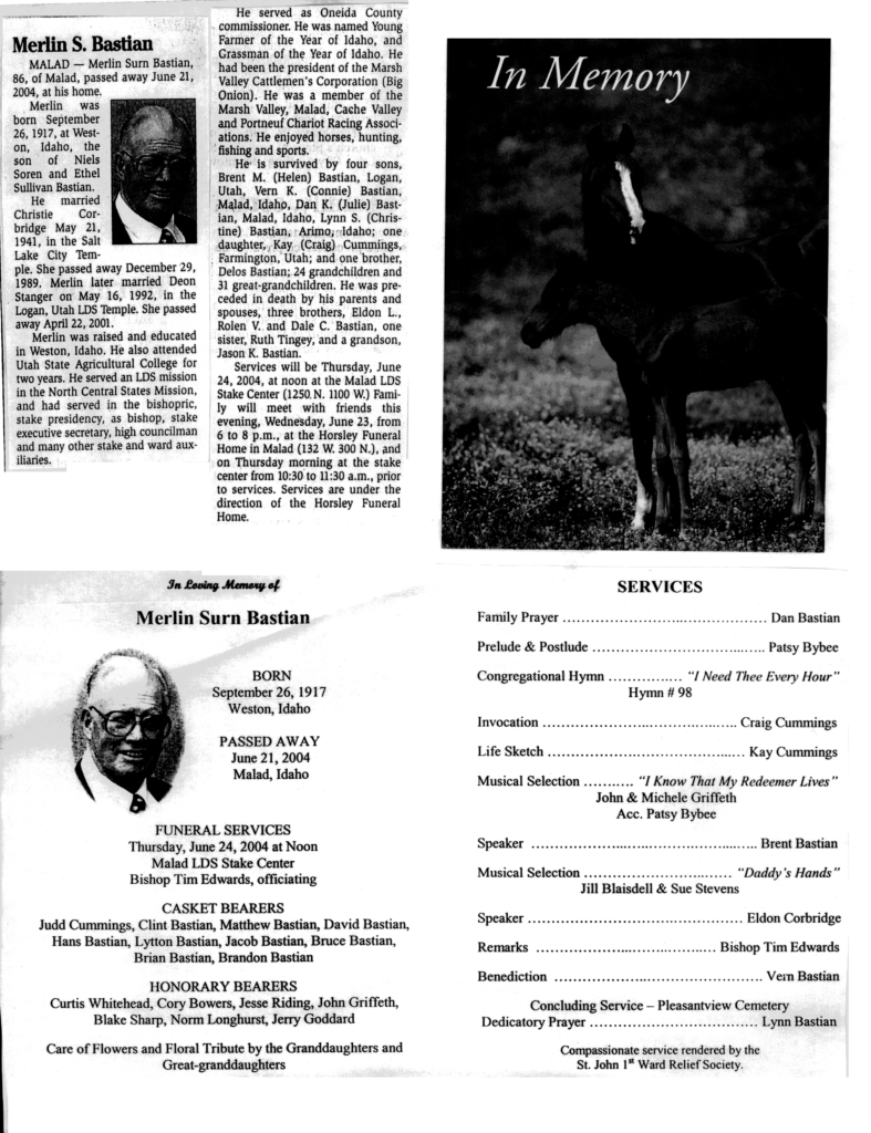 Merlin Surn Bastian obit and program