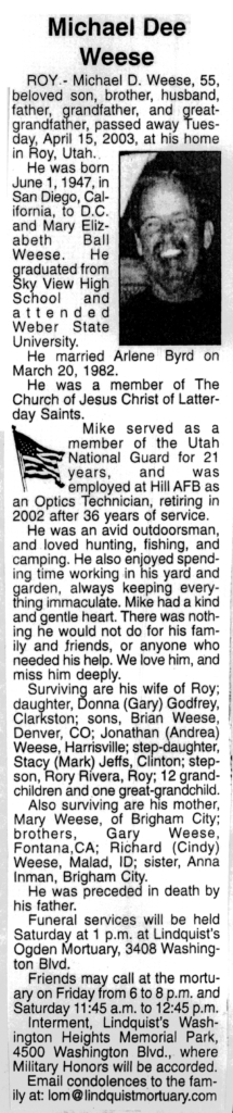 Michael Dee Weese obit