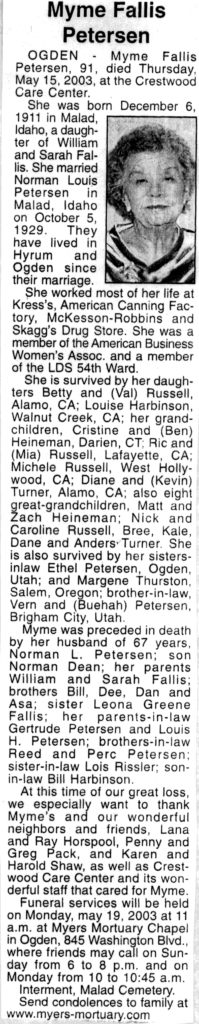 Myme Fallis Petersen obit