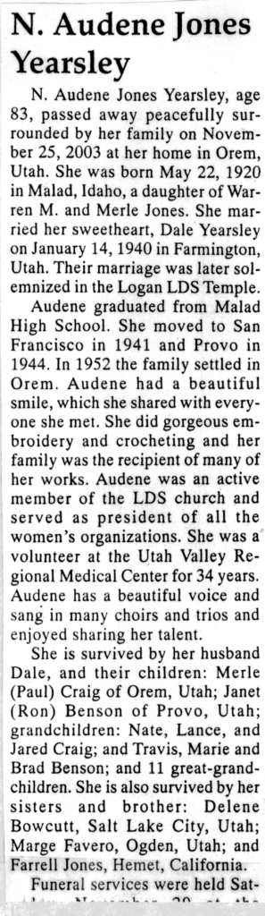 N Audene Jones Yearsley obit