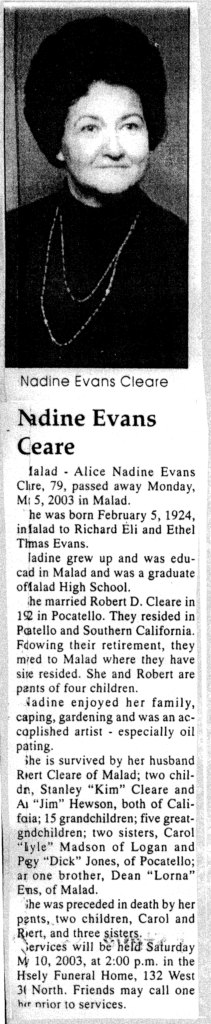 Nadine Evans Cleare obit