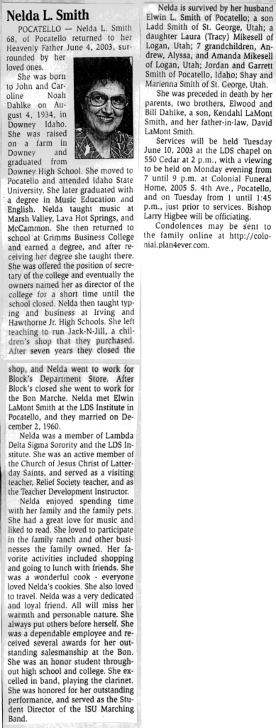 Nelda L Smith obit