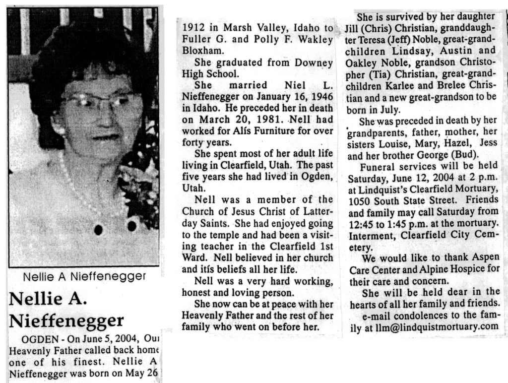 Nellie A Nieffenegger obit