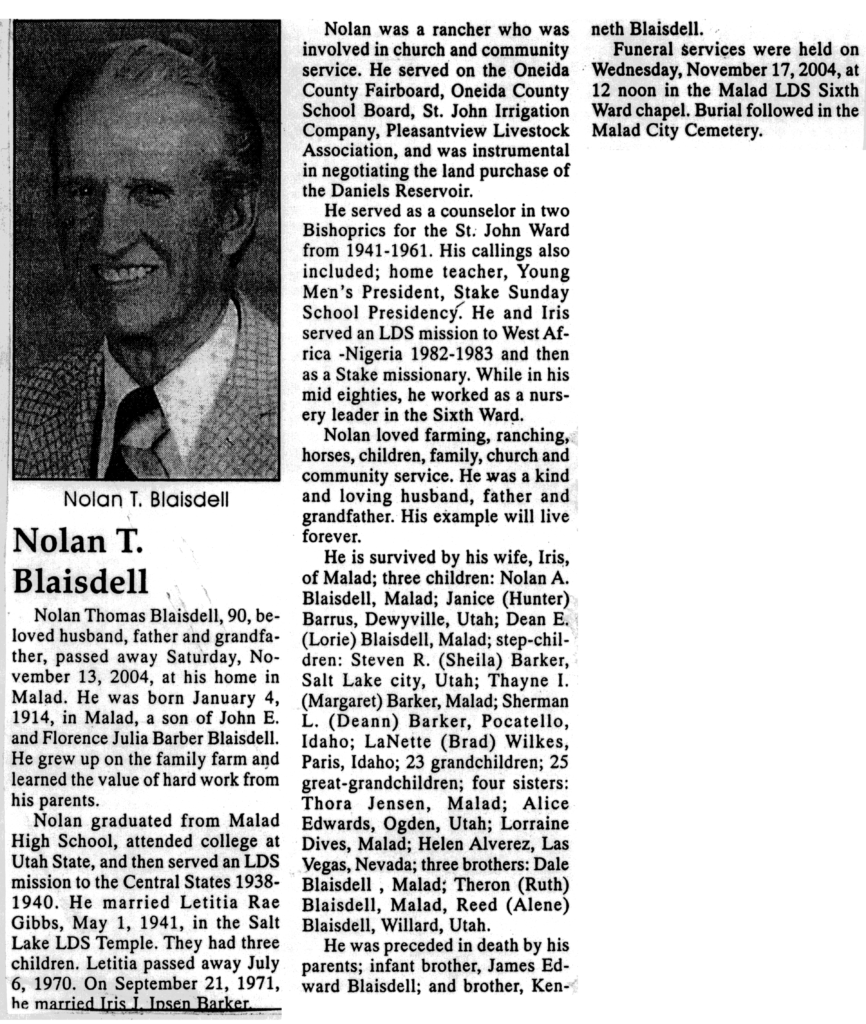 Nolan Thomas Blaisdell obit