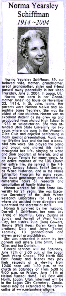 Norma Yearsley Schiffman obit