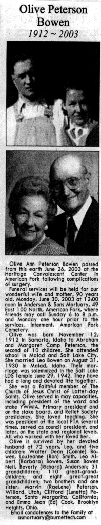 Olive Ann Peterson Bowen obit