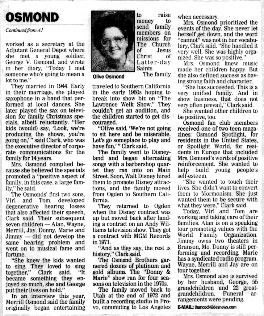 Olive Osmond article page 2