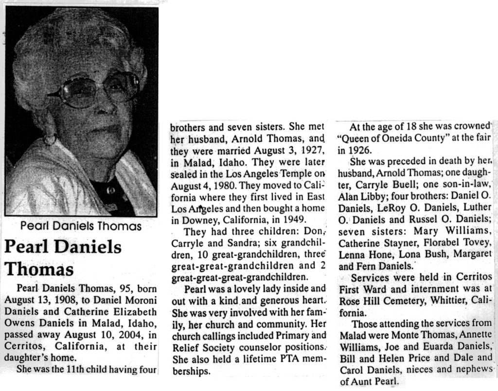 Pearl Daniels Thomas obit