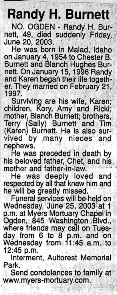 Randy H Burnett obit