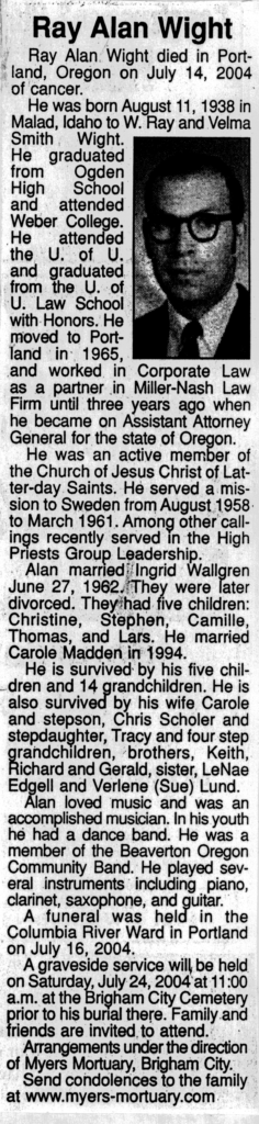 Ray Alan Wight obit