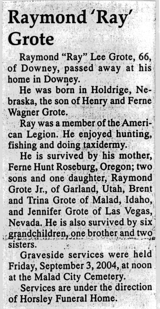 Raymond (Ray) Lee Grote obit