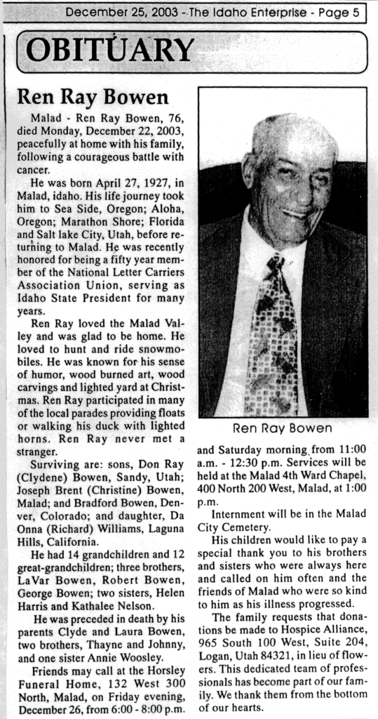 Ren Ray Bowen obit