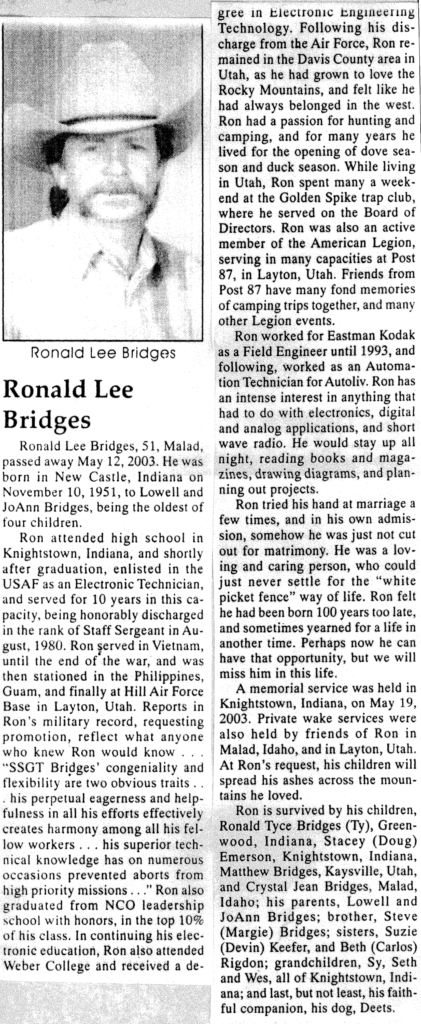 Ronald Lee Bridges obit