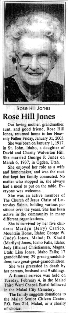 Rose Hill Jones obit