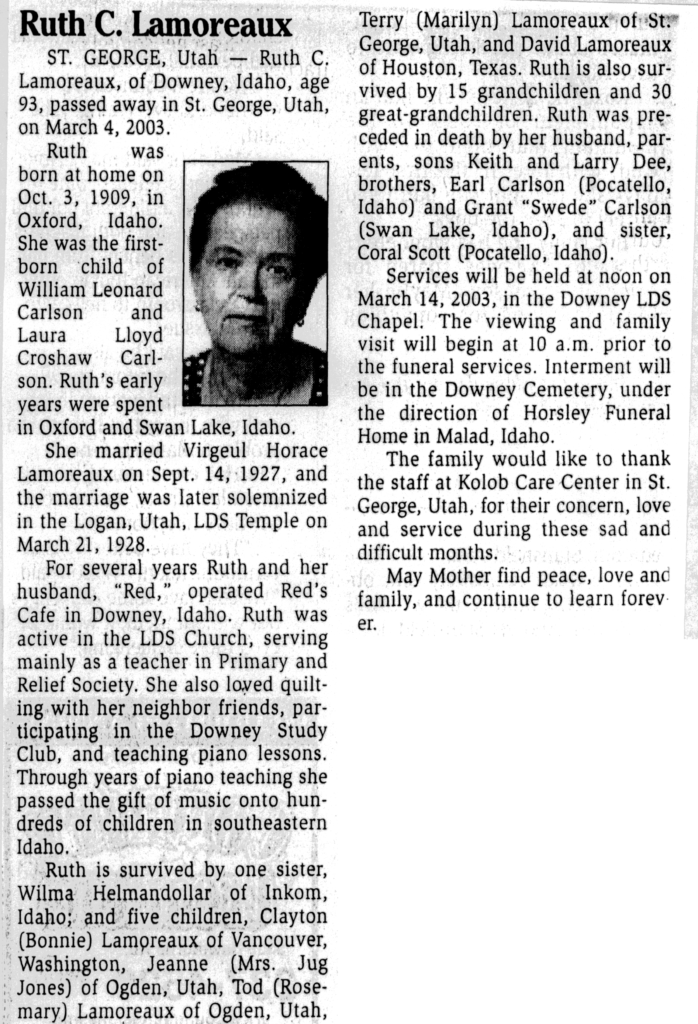 Ruth C Lamoreaux obit