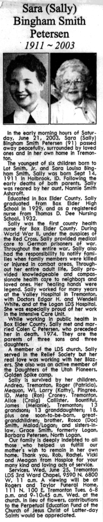 Sara (Sally) Bingham Smith Petersen obit