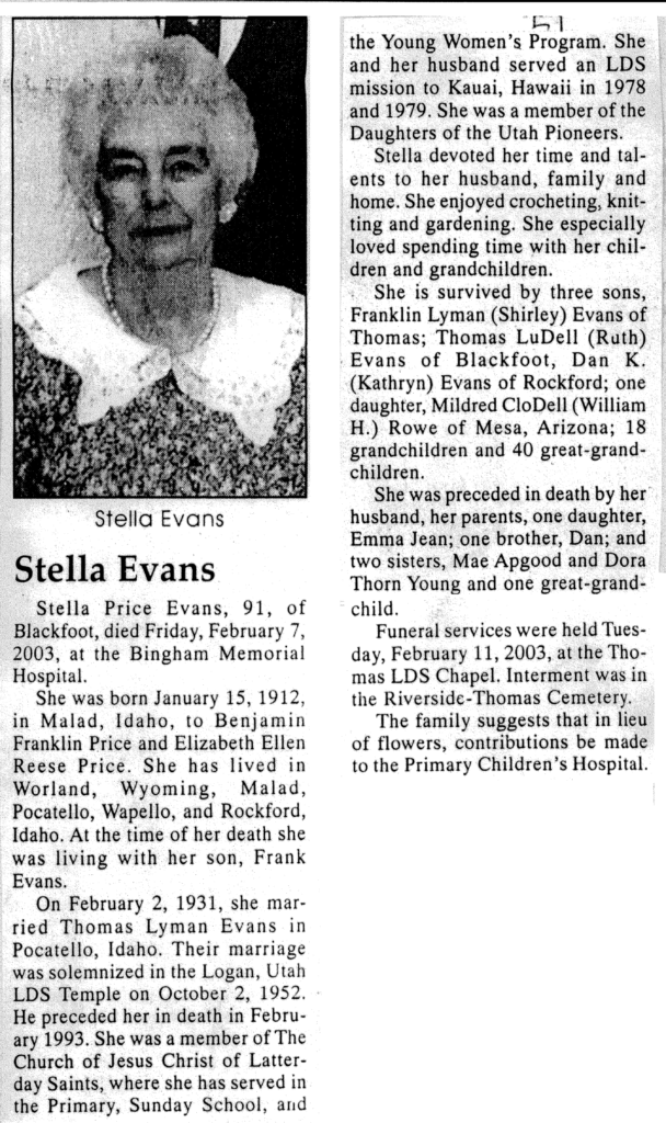 Stella Price Evans obit