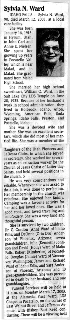 Sylvia N Ward obit