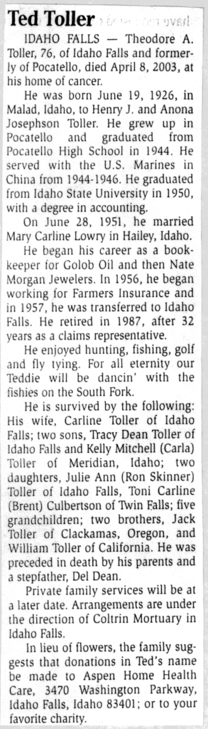 Theodore A Toller obit