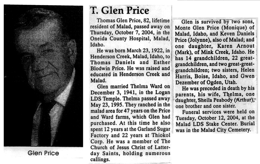 Thomas Glen Price obit