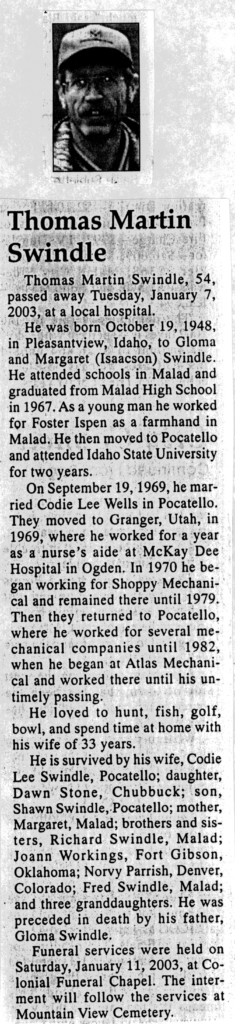 Thomas Martin Swindle obit
