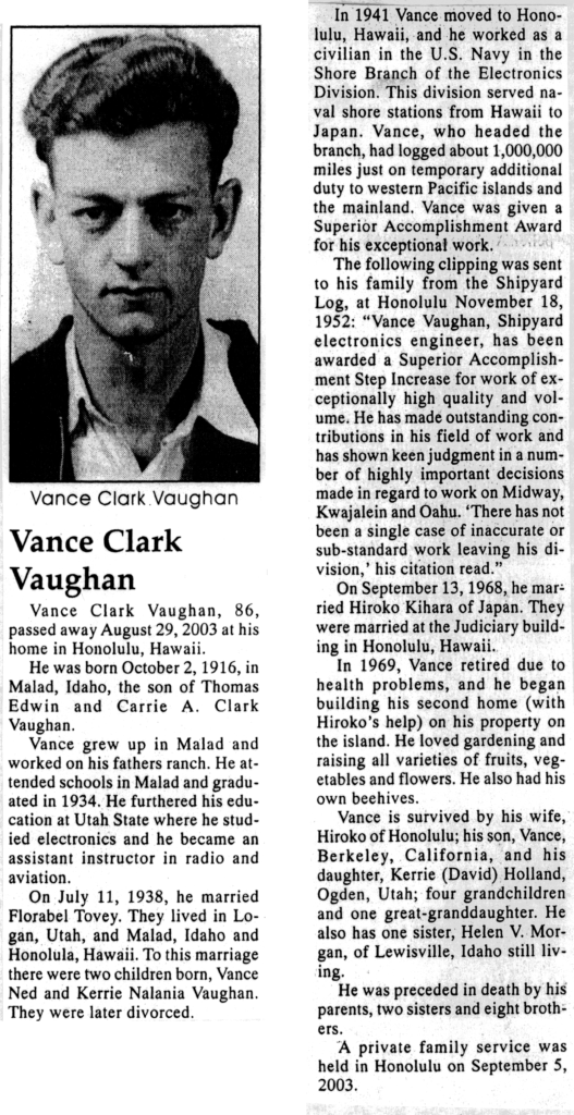 Vance Clark Vaughan obit