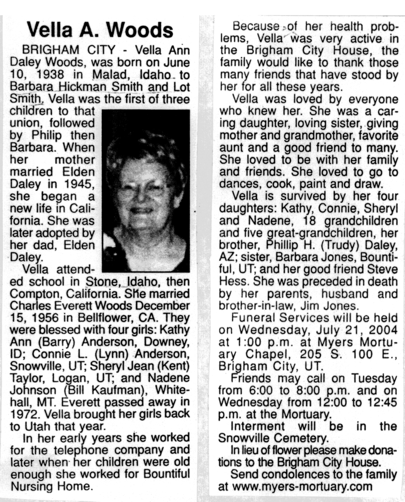 Vella Ann Daley Woods obit