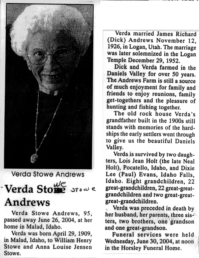 Verda Stowe Andrews obit
