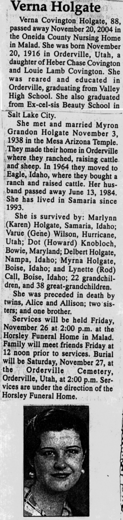 Verna Covington Holgate obit