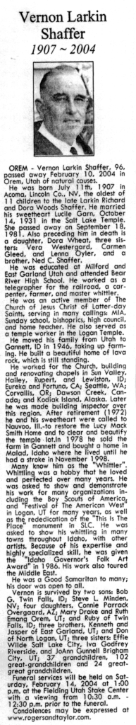 Vernon Larkin Shaffer obit