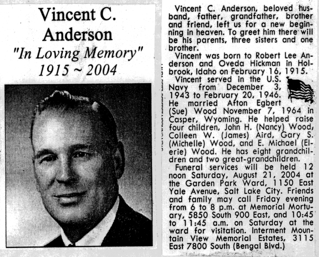 Vincent C Anderson obit