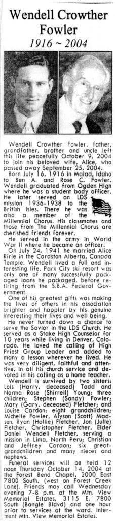 Wendell Crowther Fowler obit