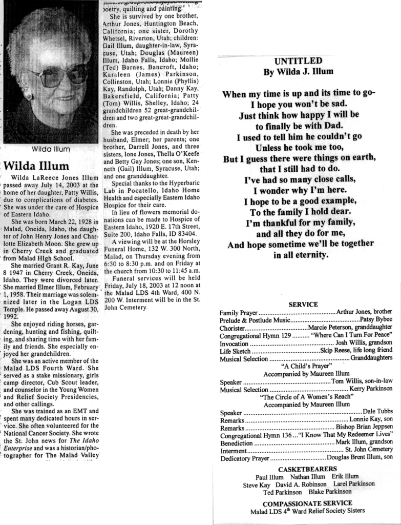 Wilda LaReece Jones Illum obit