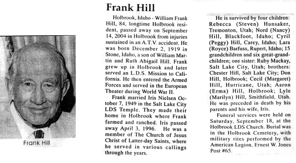 William Frank Hill obit