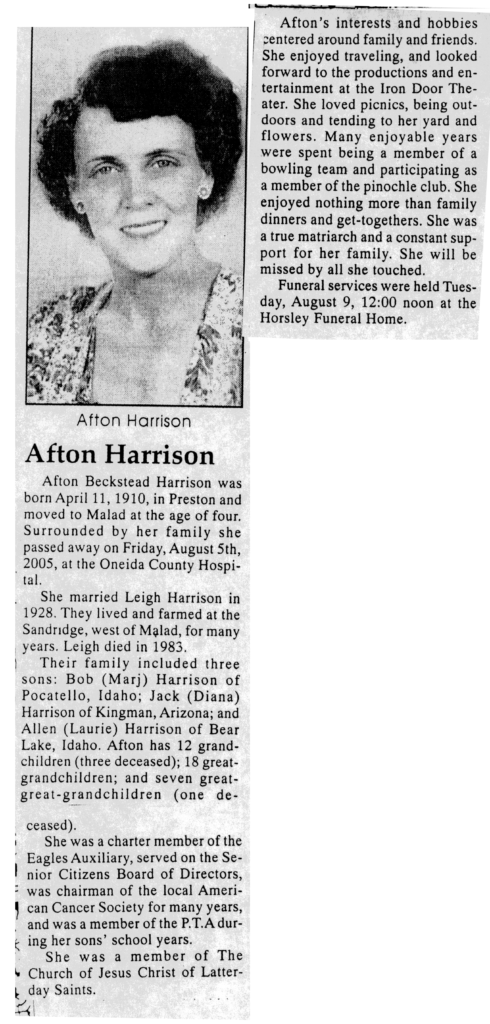 Afton Beckstead Harrison obit