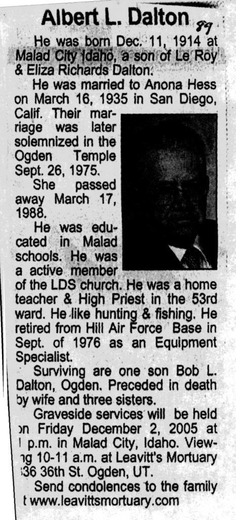 Albert L Dalton obit