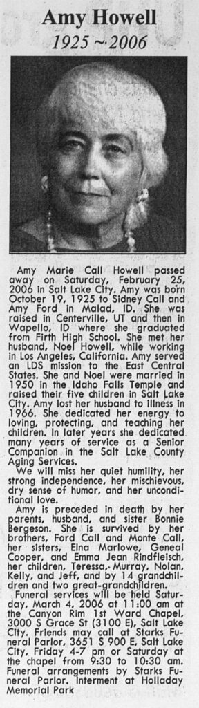 Amy Marie Call Howell obit