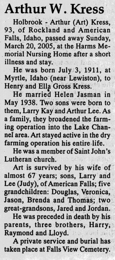 Arthur (Art) Kress obit