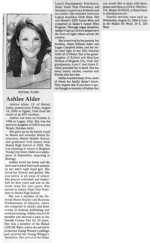 Ashlee Alder obit