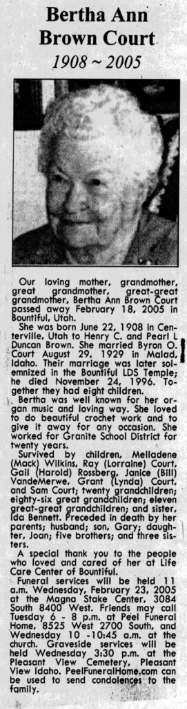 Bertha Ann Brown Court obit