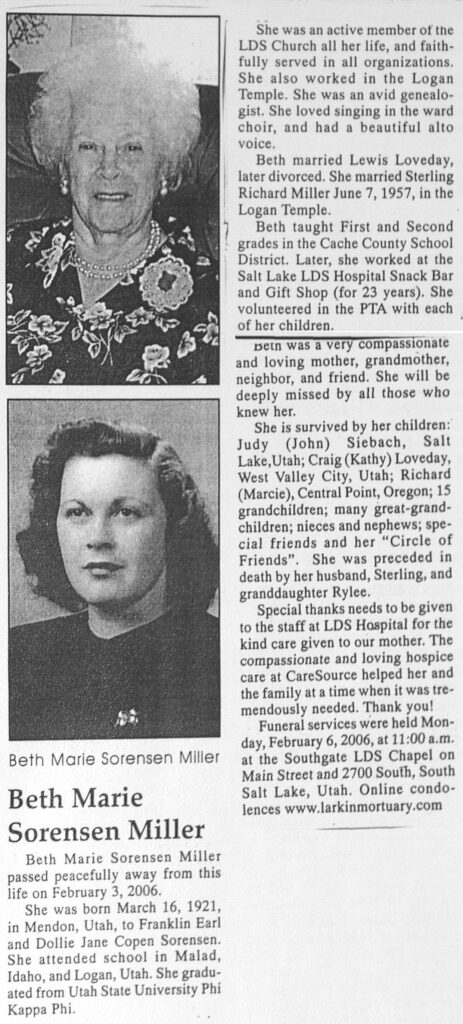 Beth Marie Sorensen Miller obit