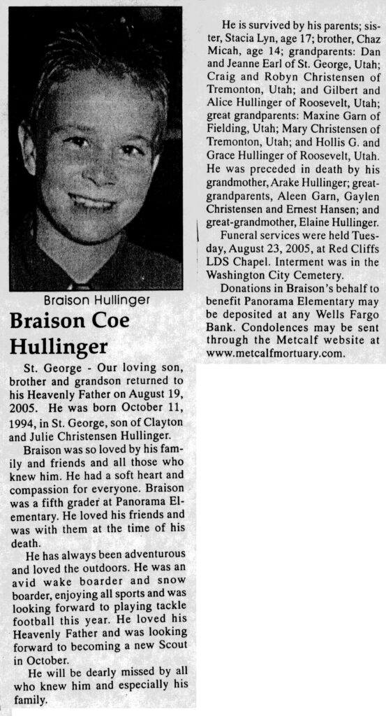 Braison Coe Hullinger obit