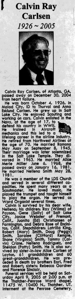 Calvin Ray Carlsen obit