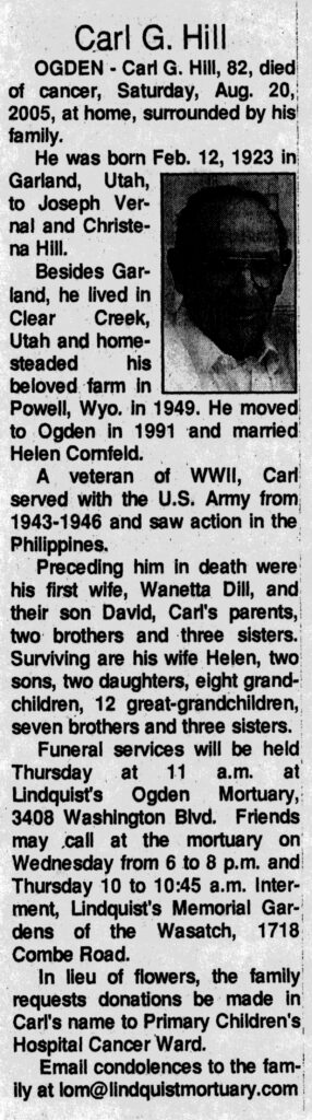 Carl G Hill obit