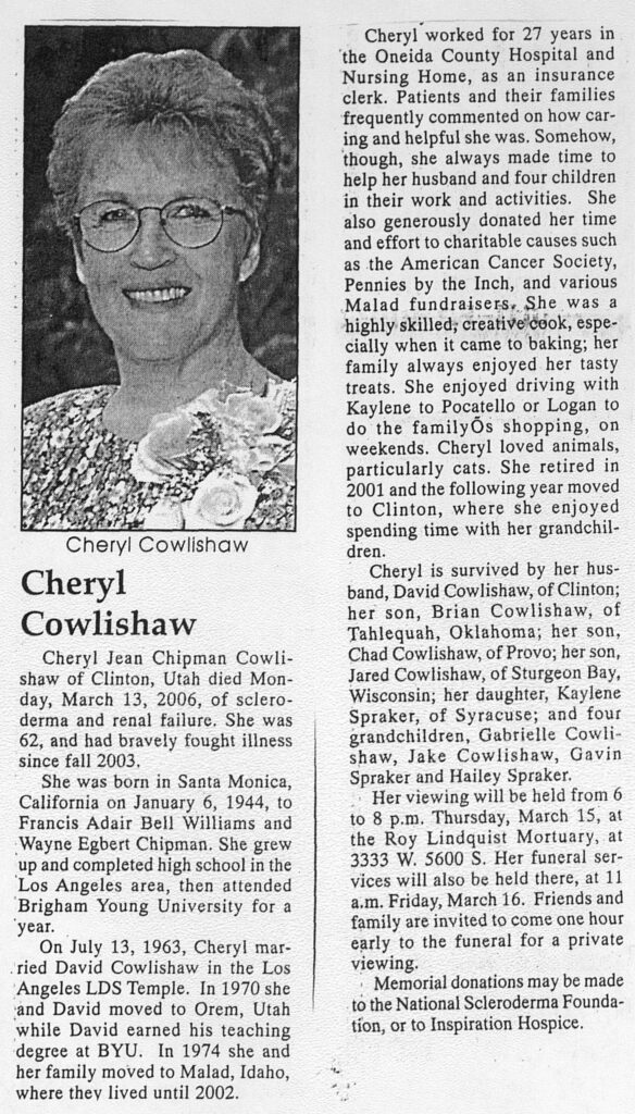 Cheryl Jean Chipman Cowlishaw obit