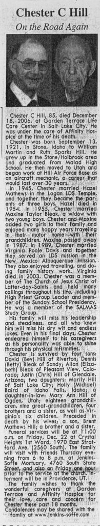 Chester C Hill obit