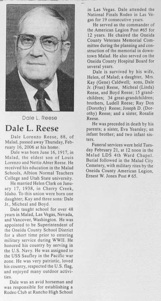 Dale Lorenzo Reese obit